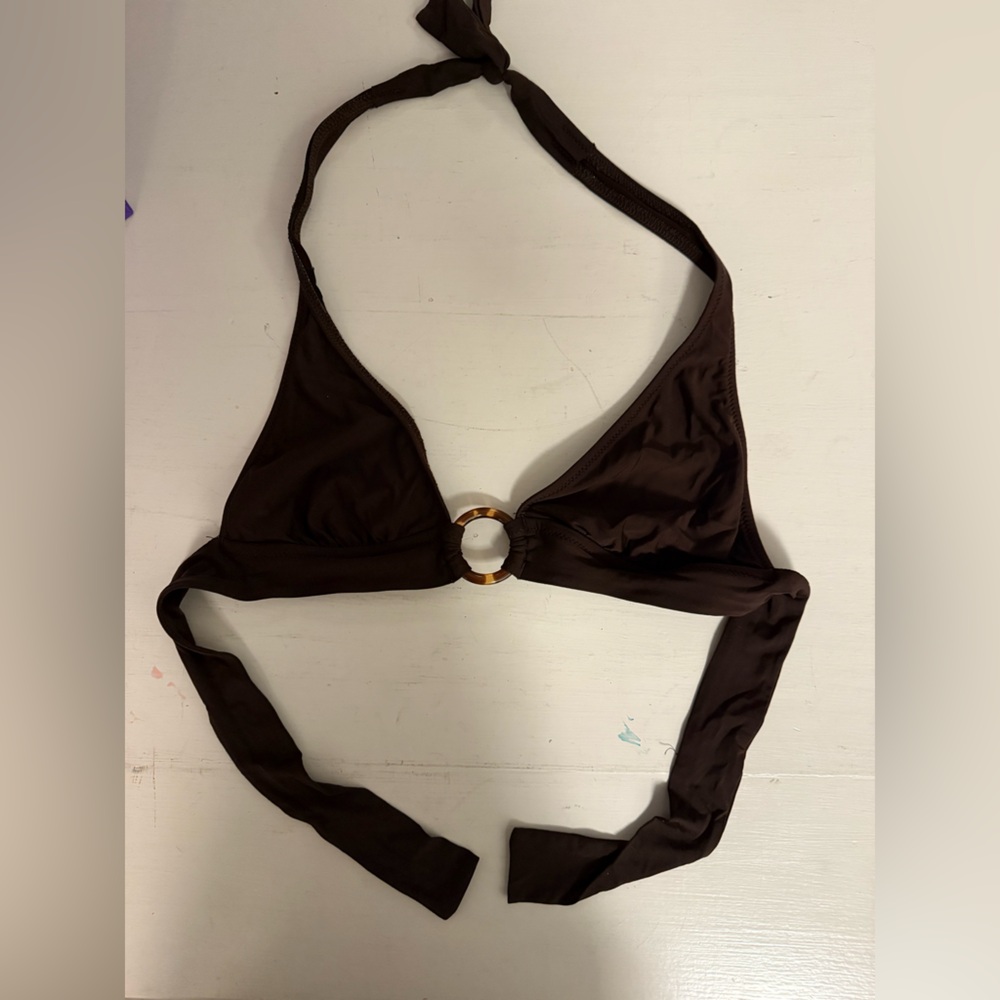 Brown Bikini Top with Tortoise Shell Ring Detail